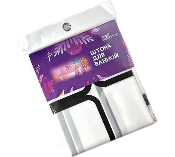 Изображение товара Штора для ванной EUROHOUSE PEVA, 180x180см, 12 пластиковых колец, монохром клетка 16237