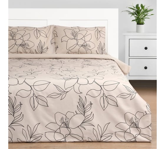 Изображение товара Комплект постельного белья Этель евро Graphic flowers 200x217 см, 220x240 см, 50x70 см - 2 шт., мако-сатин 114 г/м2 9355446