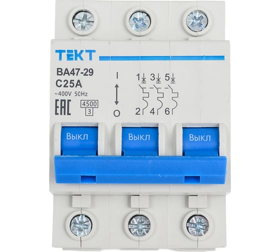 Изображение товара Автоматический выключатель МЭЗ ВА 47-29 3Р 25А C 4,5 кА TE325C