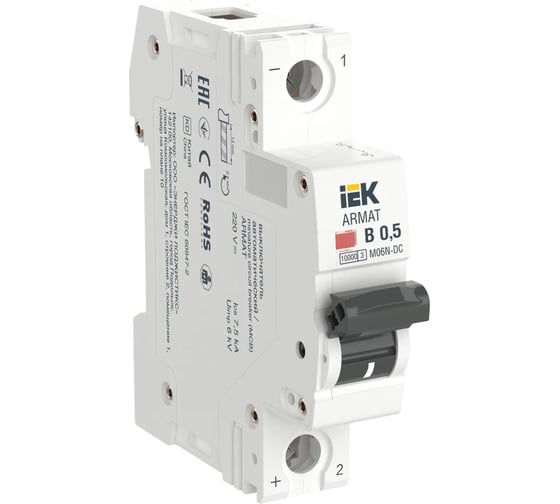 Изображение товара Автоматический выключатель IEK ARMAT M06N-DC, 1P, B, 0,5А AR-M06N-1-B0D5DC