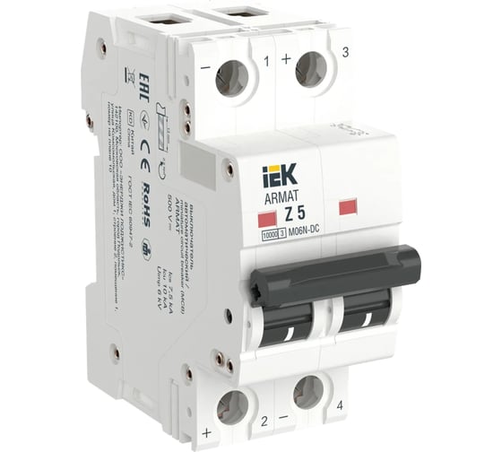 Изображение товара Автоматический выключатель IEK ARMAT M06N-DC, 2P, Z, 5А AR-M06N-2-Z005DC