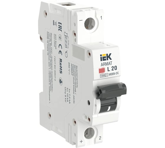 Изображение товара Автоматический выключатель IEK ARMAT M06N-DC, 1P, L, 20А AR-M06N-1-L020DC