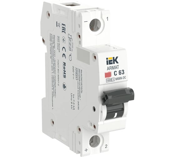 Изображение товара Автоматический выключатель IEK ARMAT M06N-DC, 1P, C, 63А AR-M06N-1-C063DC