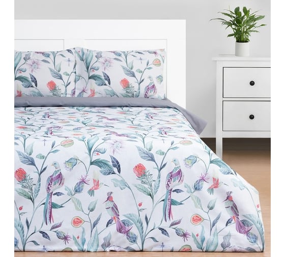 Изображение товара Комплект постельного белья Этель 2 спальный, Тропический сад 175x215 см, 200x220 см, 50x70 см - 2 шт., поплин 9233634