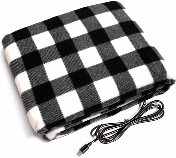 Изображение товара Плед с подогревом Golden Snail 125х70 см, USB, клетка черно-белый GS9054