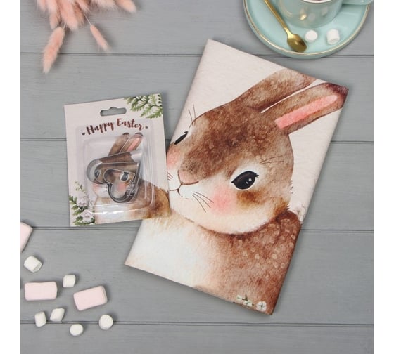 Изображение товара Набор Этель Пасхальный кролик полотенце 40x73 см, саржа 190 гр/м2, формочки для печенья 10121436