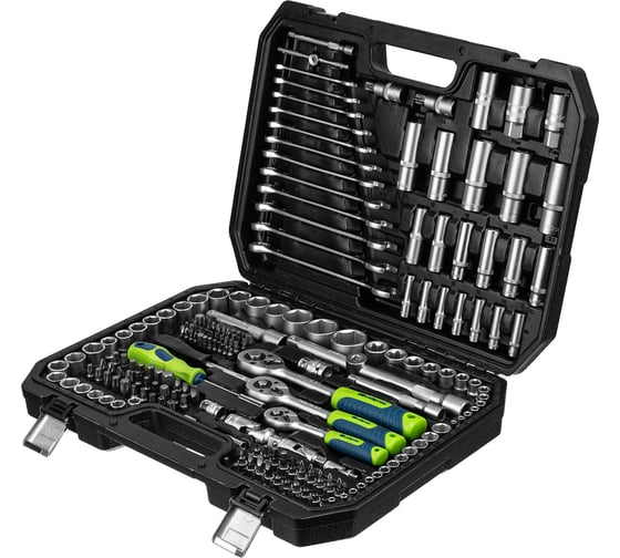 Изображение товара Набор инструментов СИБРТЕХ 1/2", 3/8", 1/4", пластиковый кейс 215 предм. 14170