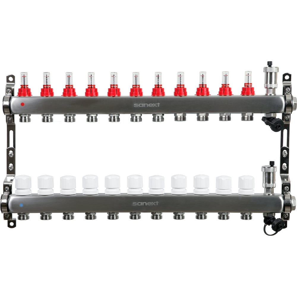Изображение товара Коллектор для теплого пола SANEXT нержавеющая сталь 11 присоединений ДУ25