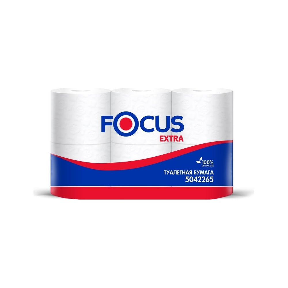 Изображение товара Бумага туалетная Focus Extra 2 слоя, белая, целлюлоза, 48 м, 6 рулонов 5042265/5067596 1418097