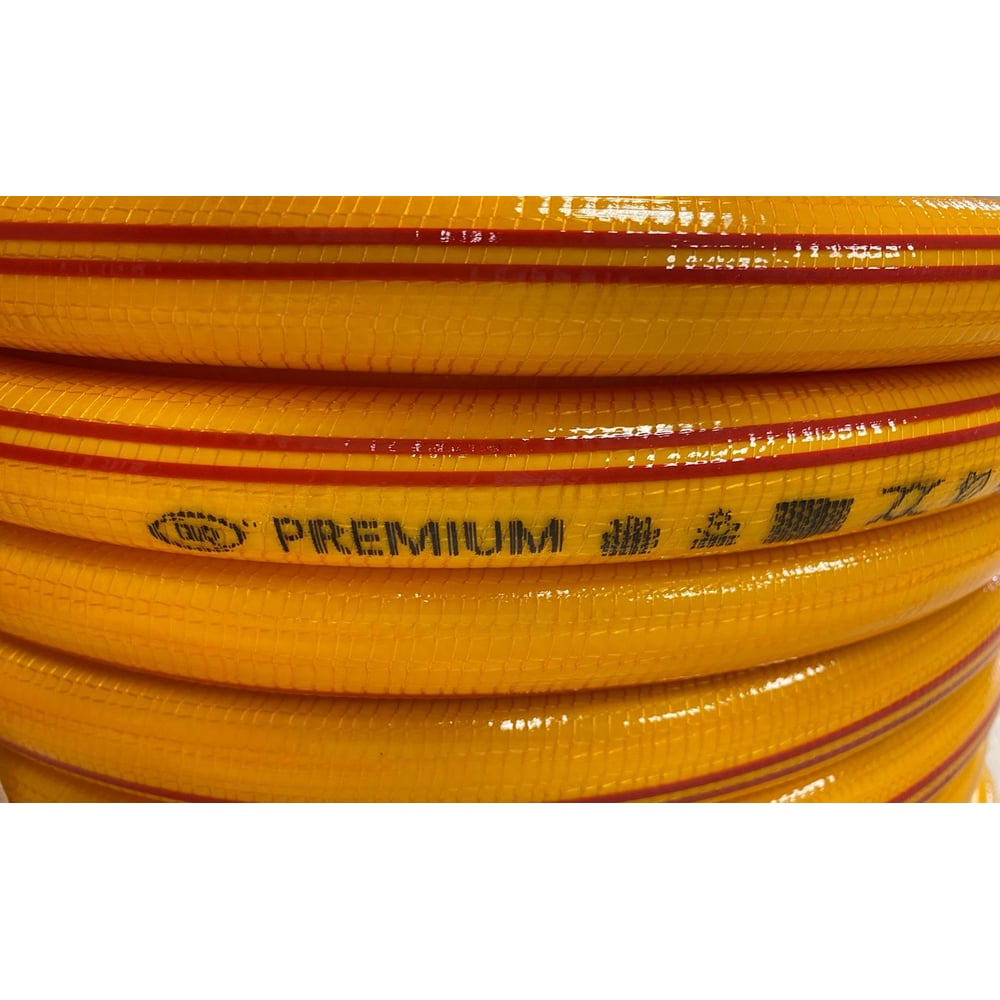 Изображение товара Шланг садовый армированный GLQ PREMIUM 50м 3/4" желтый высокая прочность Изображение товара Шланг садовый армированный GLQ PREMIUM 50м 3/4" желтый высокая прочность