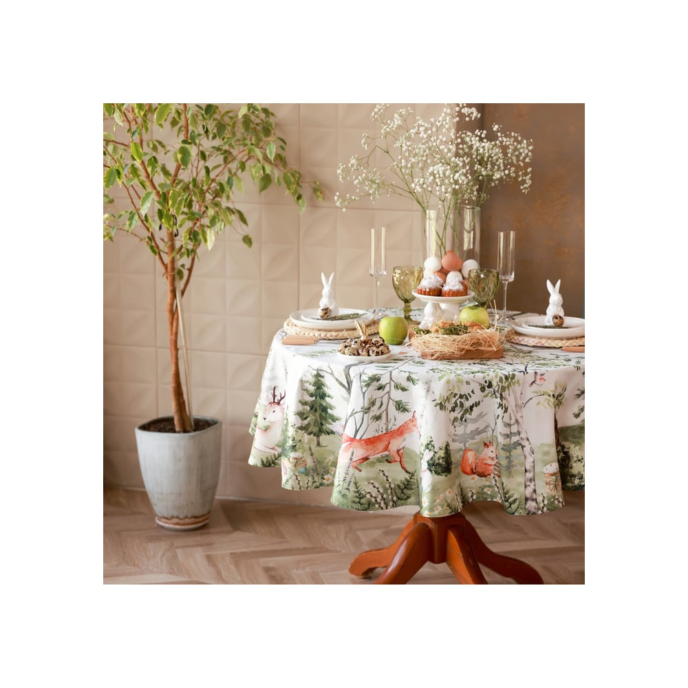 Изображение товара Скатерть Этель Лесная сказка диаметр 215 см хлопок саржа классическая