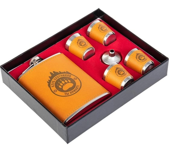 Изображение товара Набор Helios Клуб охотников фляжка 240 мл + 4 стопки + воронка (HS-2021-A1) 00000317807