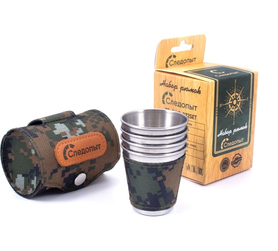 Изображение товара Рюмка Следопыт 60 мл, в оплетке и тубе из oxford camo pixel, 4 шт PF-CWS-P32SET