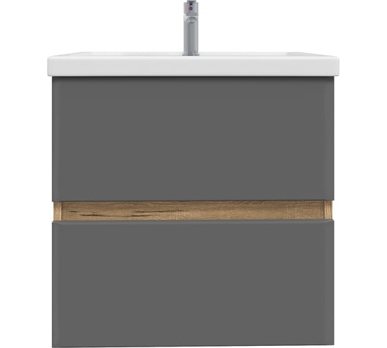 Изображение товара Тумба подвесная для ванной комнаты Sanstar Graffa 50 с раковиной Фостер 50 (комплект), Дуб вотан, графит софт450.1-1.4.1.КФОС