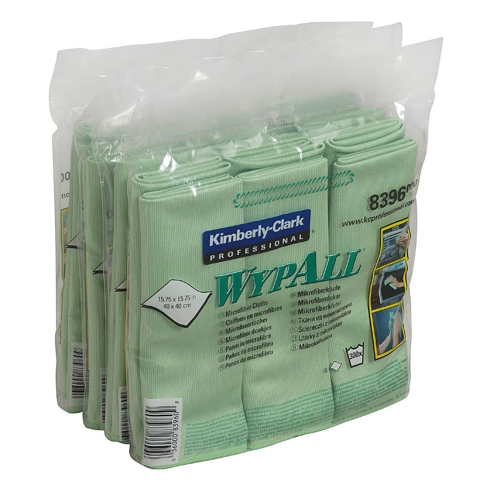 Изображение товара Микрофибра Kimberly-Clark WYPALL 40x40 см, зеленая, 6 шт - универсальные салфетки для уборки