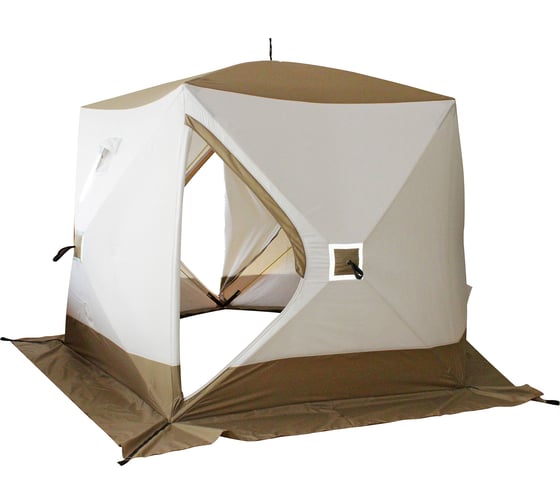 Изображение товара Палатка зимняя Следопыт Premium 5 стен, 1.8x1.75 м, h-2.05 м, S по полу 5.6 кв.м, 3 слоя, белый/оливковый PF-TW-15