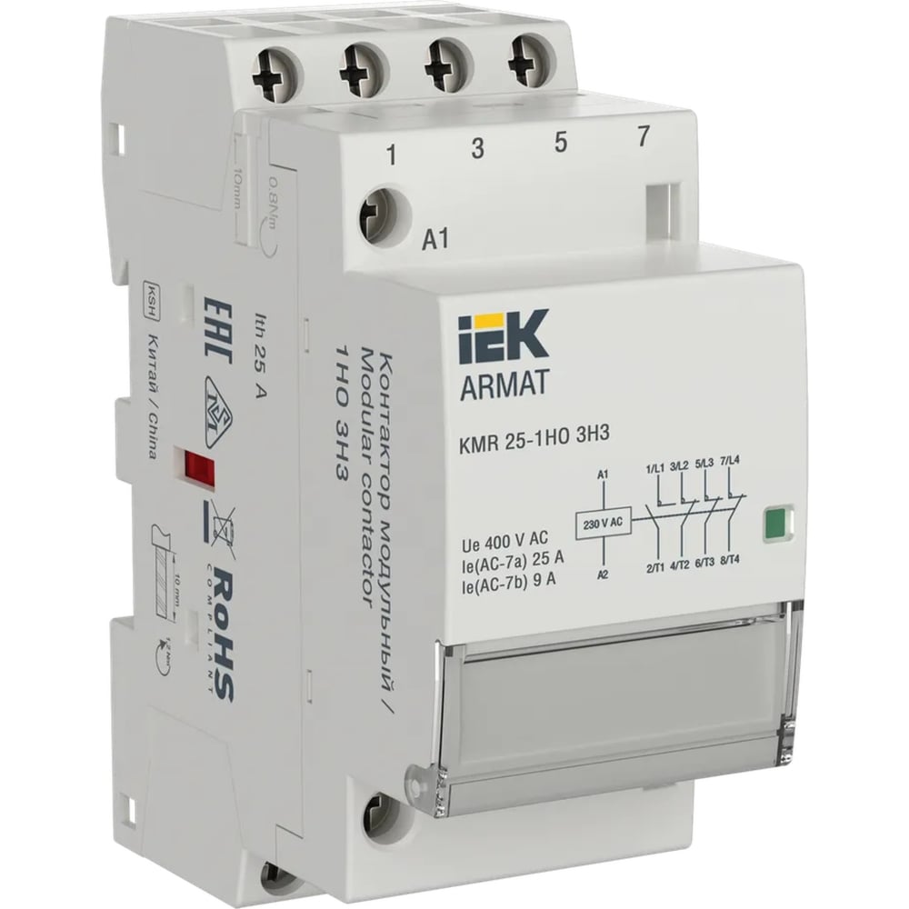 Изображение товара Модульный контактор IEK ARMAT KMR 25А, 230В AC, 1НО 3НЗ AR-KMR10-025-13-230