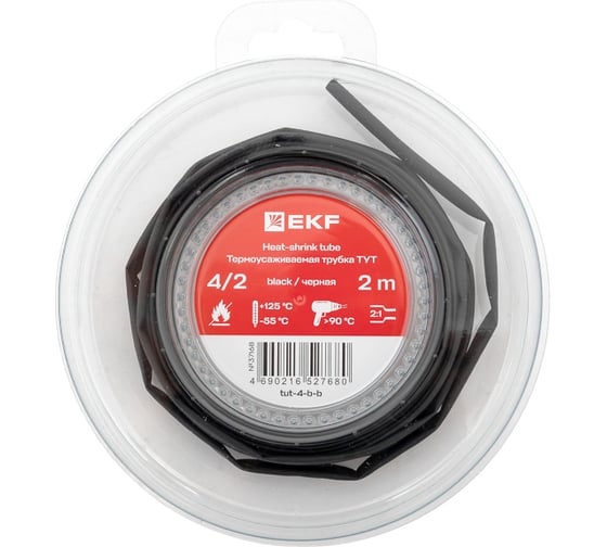 Изображение товара Термоусаживаемая трубка EKF ТУТ нг 4/2 черная ролик 2 м tut-4-b-b