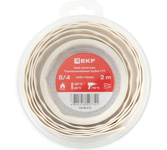 Изображение товара Термоусаживаемая трубка EKF ТУТ нг 8/4 белая ролик 2 м tut-8-w-b