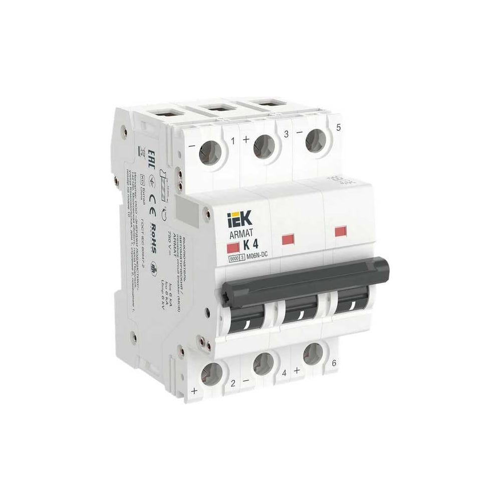 Изображение товара Автоматический выключатель IEK ARMAT M06N-DC 3P 4А для защиты электросетей