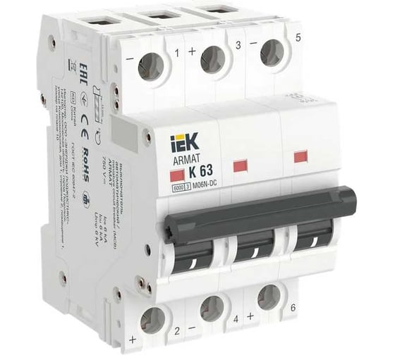 Изображение товара Автоматический выключатль IEK ARMAT M06N-DC 3P K 63А AR-M06N-3-K063DC