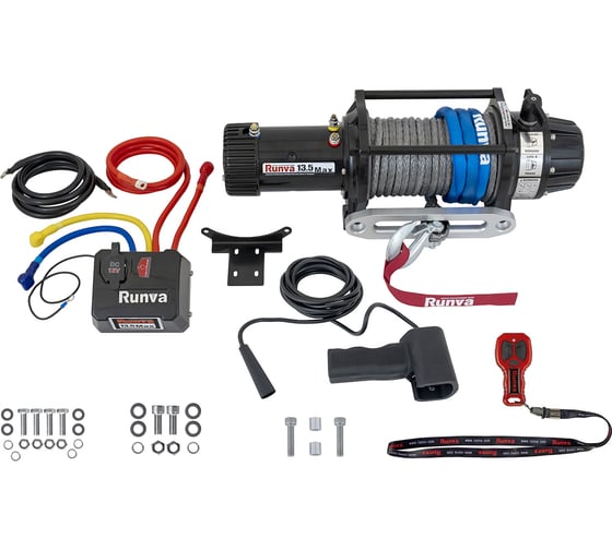 Изображение товара Лебёдка автомобильная электрическая Runva 12V 13500 lbs 6136 кг MAX влагозащищенная, синтетический трос EWB13500MAXSSR