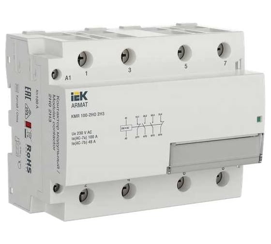 Изображение товара Контактор модульный IEK ARMAT KMR 100А 230В AC 2НО 2НЗ AR-KMR10-100-22-230