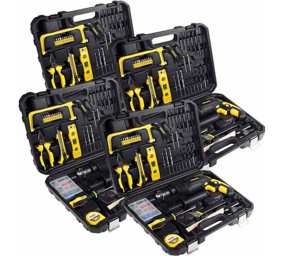 Изображение товара Набор инструментов WMC TOOLS (4 комплекта) 96пр(дрель ударная ,набор бит, сверло ,плоск, уровень ,ножовка ,кл разводной ,рулетка ,ножовка ,уровень ,нож, комплект WMC-1096 ( 4 K-T )(58583) WMC-1096 / 4 K-T /(58583)