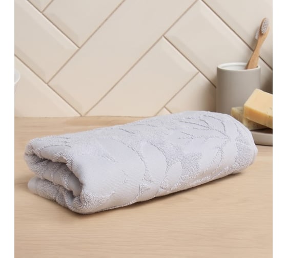 Изображение товара Полотенце махровое жаккардовое LoveLife Leaves 50x90 см, светло-серый, 100% хлопок, 500 гр/м2 9628262