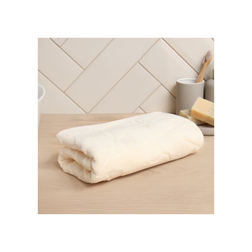 Изображение товара Махровое жаккардовое полотенце LoveLife Flowers 50x90 см молочный