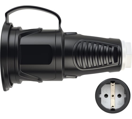 Изображение товара Розетка кабельная PCE 16A 220V 2P+E IP54 корпус крышка черный, маркер белый 2511-sw