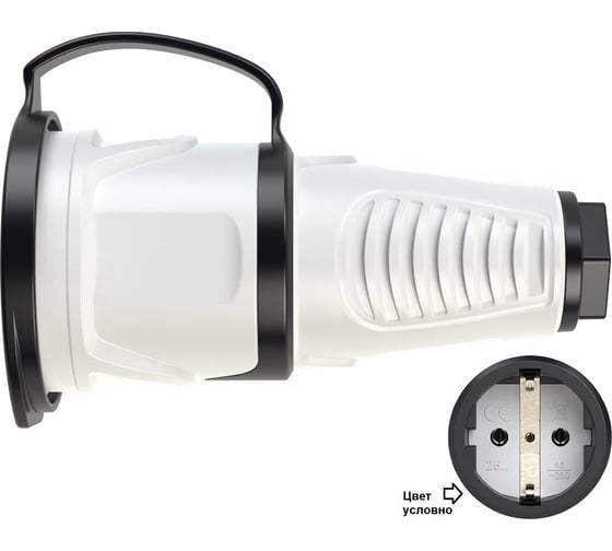 Изображение товара Кабельная розетка PCE 16A 220V 2P+E IP54 с крышкой, корпус серый, крышка и маркер черный 2511-gs