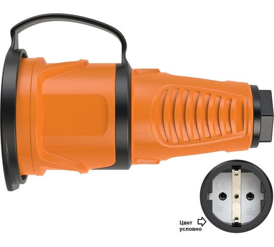 Изображение товара Кабельная розетка PCE 16A 220V 2P+E IP54 с крышкой, корпус оранжевый, крышка и маркер черный 2511-os
