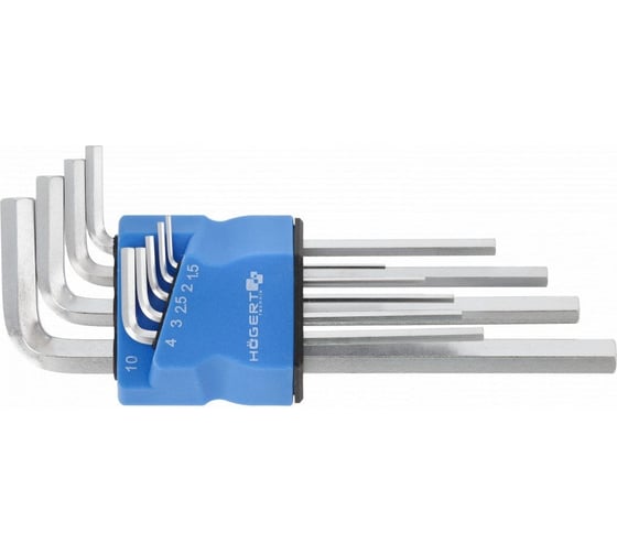 Изображение товара Набор шестигранных длинных Г-образных ключей HOEGERT TECHNIK 1.5-10 мм, S2, 9 шт. HT1W821