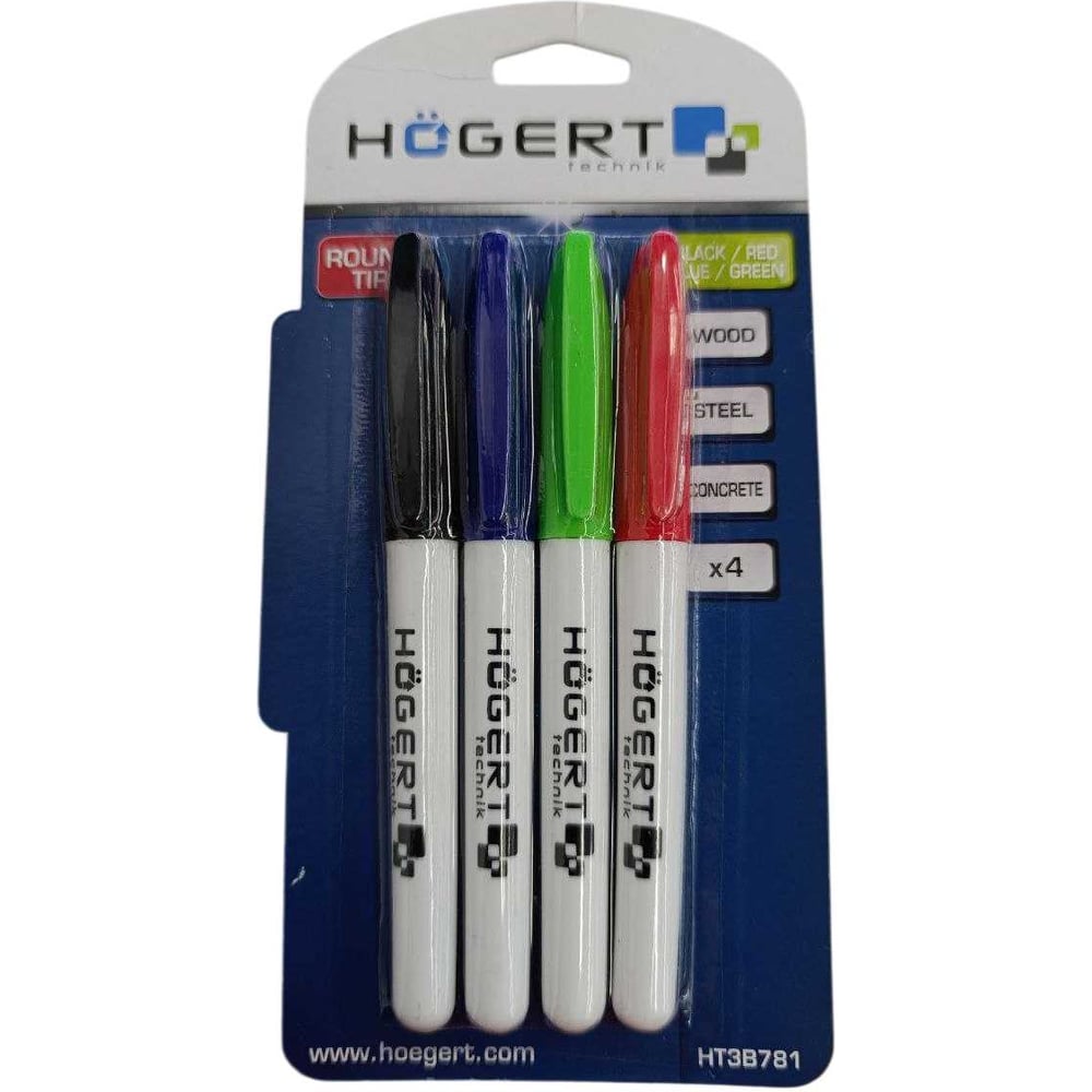 Изображение товара Набор перманентных маркеров HOEGERT TECHNIK 4 шт. HT3B781 для разных поверхностей