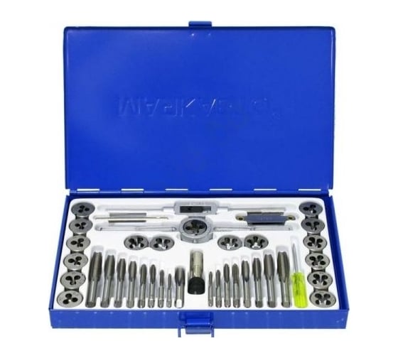 Изображение товара Набор метчиков и плашек МаякАвто метрический, 40 предметов, подшипниковая сталь /1/10_ 5429вт