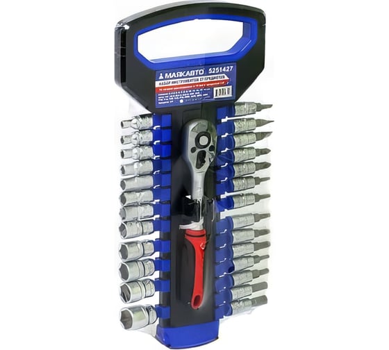 Изображение товара Набор инструментов МаякАвто 12 головок 6гр. 4-14 мм, 14 бит, с трещоткой 1/4" 27 предметов 1/10_ 5251427