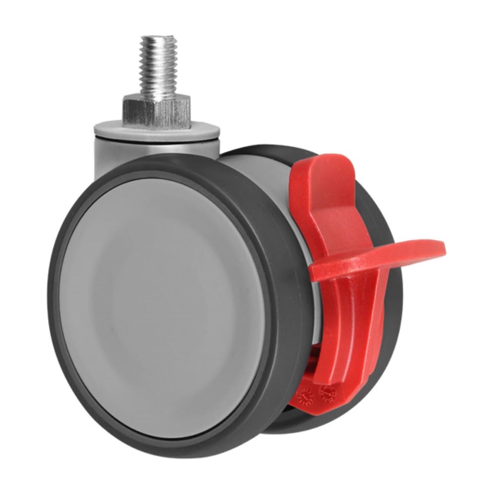 Колесная опора с резьбовым стержнем и тормозом Inford D12 TPAA 075 TB22 RAL 7001