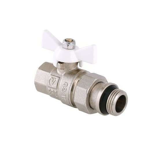 Изображение товара Кран шаровой с полусгоном BASE 1/2 внутренней и наружной резьбой с дополнительным уплотнение белая рукоятка VALTEC VT.227.NRW.04