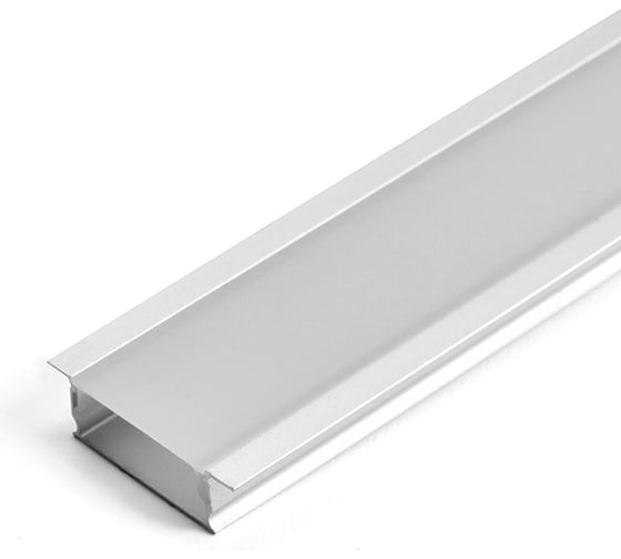 Изображение товара Профиль алюминиевый SAFFIT встраиваемый без крепежей, серебро, SAB251 с матовым экраном, 2 заглушками в комплекте , 55246