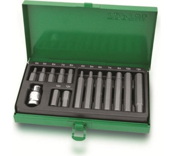 Изображение товара Набор бит 6-гранных 4-12 мм, 15 предметов в металлическом боксе TOPTUL GAAD1508