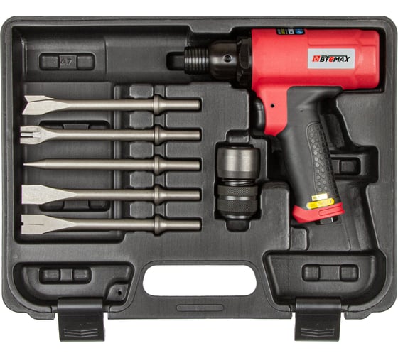 Изображение товара Пневмозубило с виброзащитой BYEMAX в наборе с зубилами, 3800 уд/мин, боек D22xL57, 9.3 Дж BM-128RSK