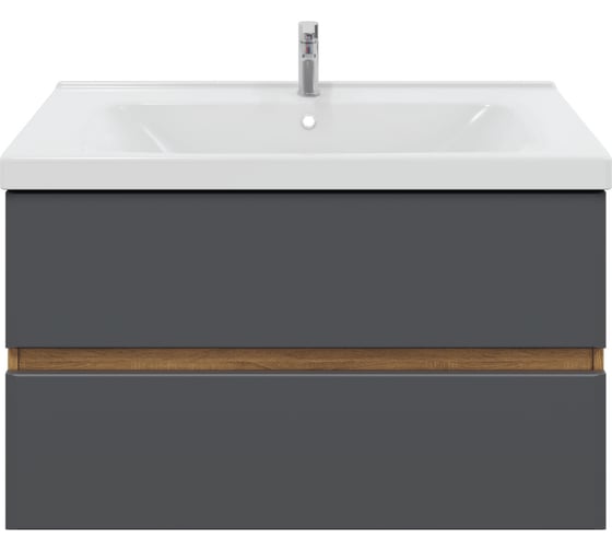 Изображение товара Тумба подвесная для ванной комнаты Sanstar Graffa 100 с раковиной Гармония 100 (комплект) Дуб вотан, графит софт 454.1-1.4.1.КГАР
