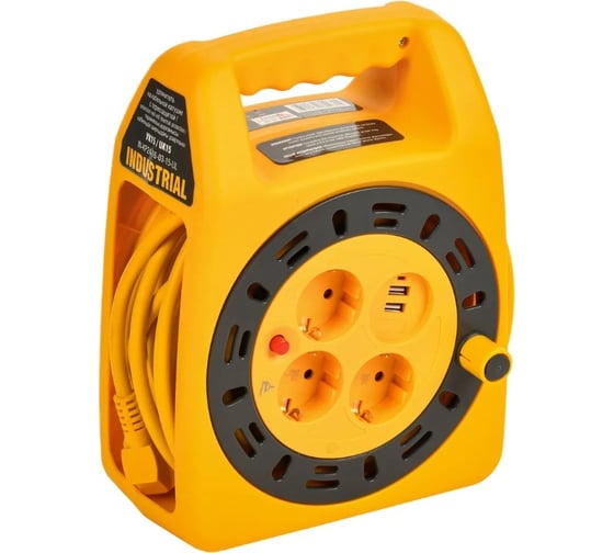 Изображение товара Катушка IEK INDUSTRIAL УК15 2P+PE 3x1,5мм2 USBх2 LED 15м IN-KP24-16-03-15-UL