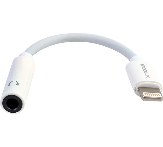 Изображение товара Звуковой адаптер с чипом Ergolux ELX-SA01-C01, 3.5мм-Lightning, 12см, Белый, Блистер 15288