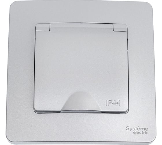 Изображение товара Розетка Systeme Electric Blanca скрытая установка Алюминий с заземлением IP44 со шторками,16А, с крышкой, 250В BLNRS441113