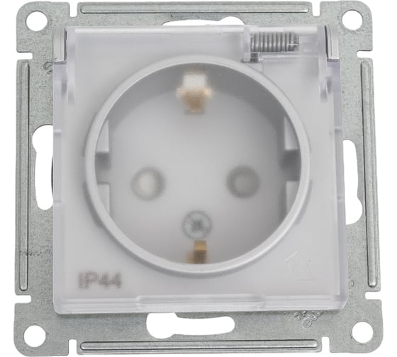 Изображение товара Розетка механизм Systeme Electric AtlasDesign Aqua 16А IP44 с заземлением защитные шторки с прозрачная крышкой алюминий SE ATN440346