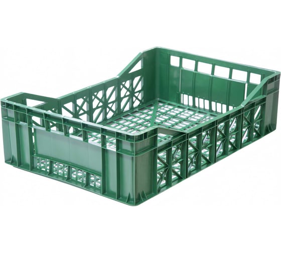 Изображение товара Полимерный ящик Тара.ру 600x400x165 мм, перфорированный, цвет зеленый 32066