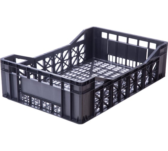 Изображение товара Полимерный ящик Тара.ру 600x400x165 мм, перфорированный, цвет чёрный 32064