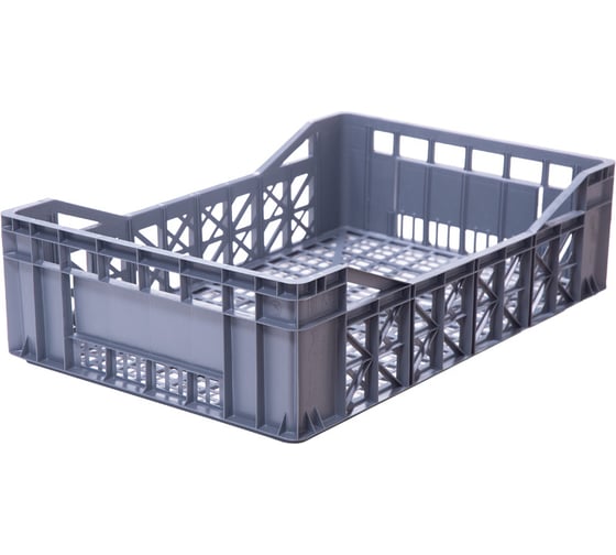 Изображение товара Полимерный ящик Тара.ру 600x400x165 мм, перфорированный, цвет серый 32065